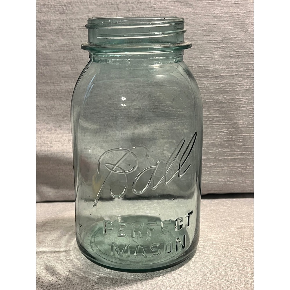 Vintage Ball Perfect Mason Jar Aqua Blue Glass Quart Size No 4 Base Farmhouse